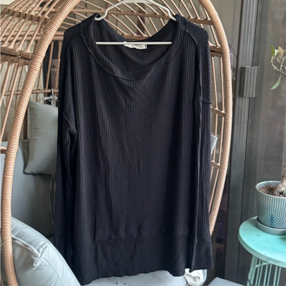 Free People Black Supersoft Thermal w/ Thumbholes! Sz S EUC